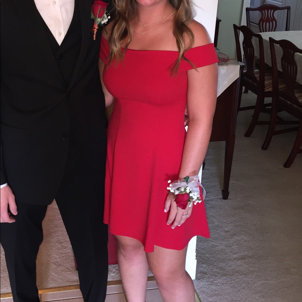 Red off the shoulder homecoming / formal dress